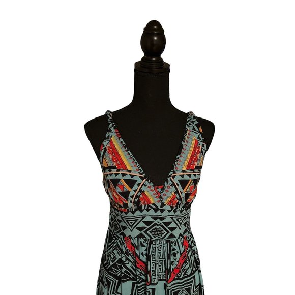 Angie Black Tribal Print Women's Maxi Dress Size Medium - Picture 2 of 10